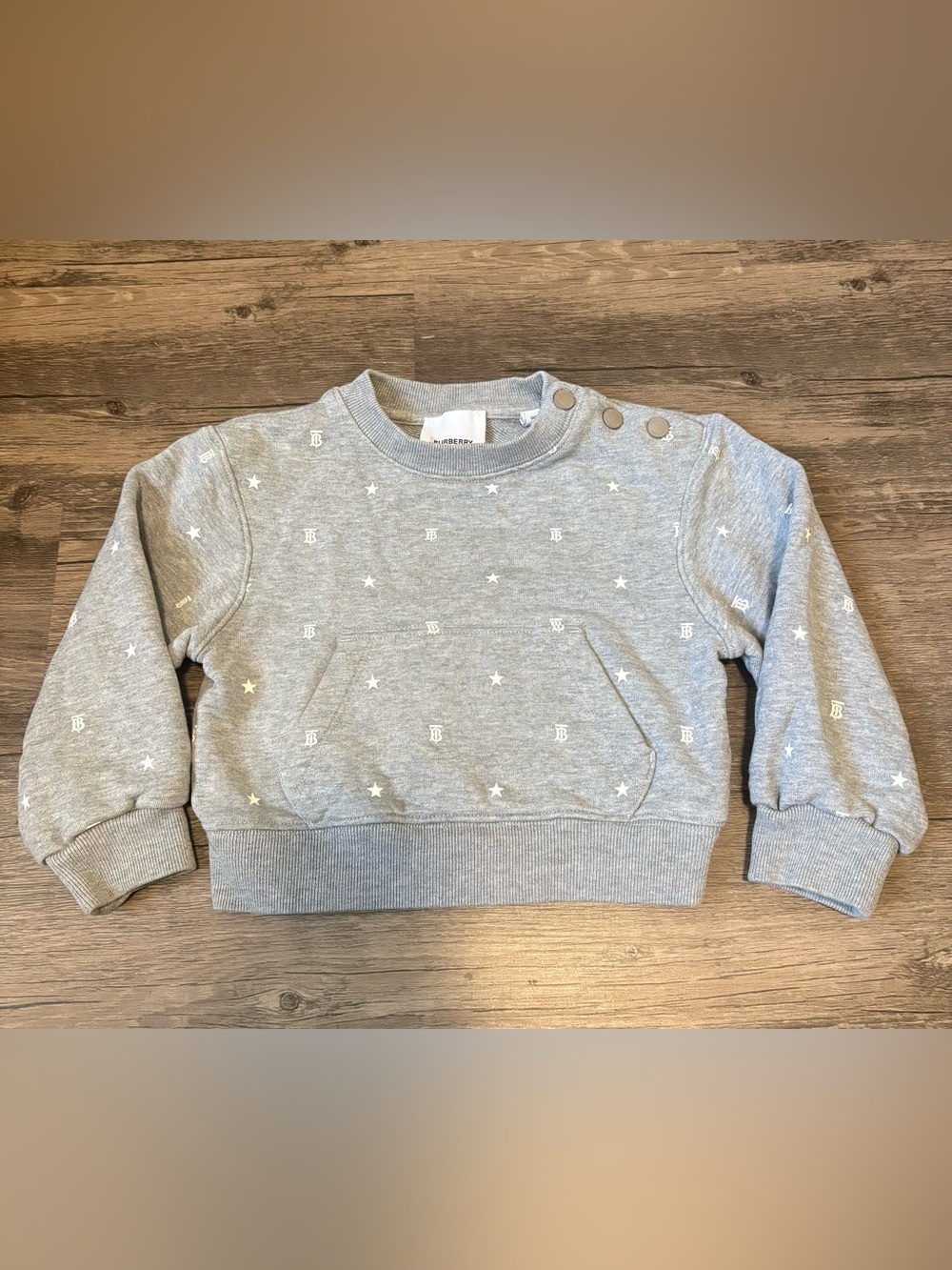 Burberry Grey Kids Star & TB Logo Pullover Sweatshirt with Shoulder Snaps